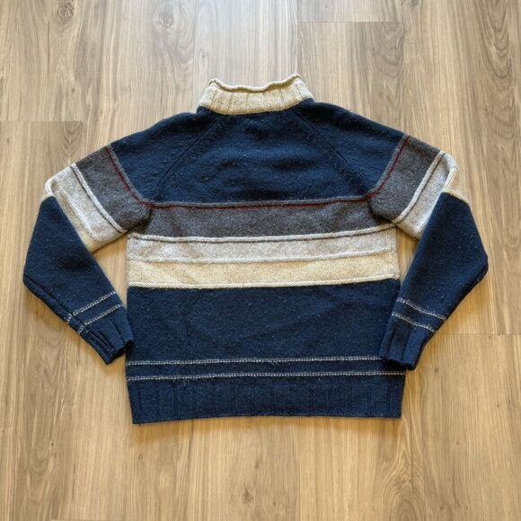 Vtg The Territory Ahead L 1/4 Zip Pullover Wool Nylon Sweater Striped Blue EUC - Picture 2 of 7